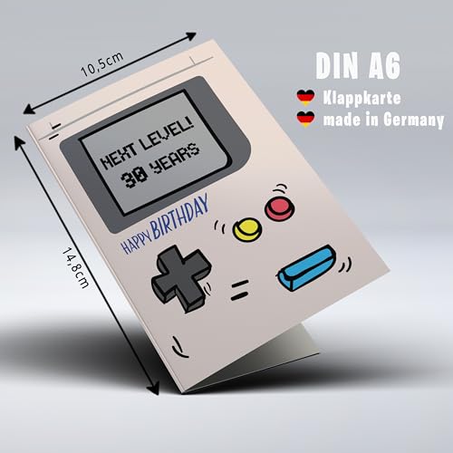 Lovely Cards Gameboy Karte - 30. Geburtstag Mann Frau – Geschenk Mann 30 Jahre – Geburtstagskarte Zocker – Geschenkidee 30 Jahre (A6) (30 Jahre) - Karte zum 30 Geburtstag Freund Freudin