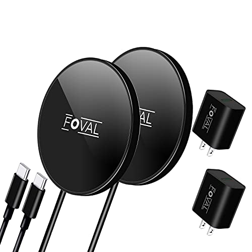 (2 Pack) Magnetic Wireless Charger, Foval for Magsafe Charger for iPhone 13 Pro Max/12/Pro/Max/Mini/iWatch/AirPods, Ultra-Thin Fast Wireless Charging Pad with QC3.0 Adapter & USB-C Cable