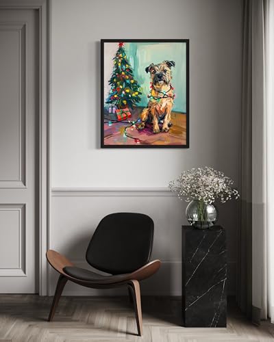 Image of Border Terrier Christmas Wall Black Framed Art Print Poster, Dog Pet Lover Picture Painting Artwork Bedroom Living Room Office Dining Room 150D (Border Terrier Christmas, 14 inch L x 11 inch W, Black Frame)