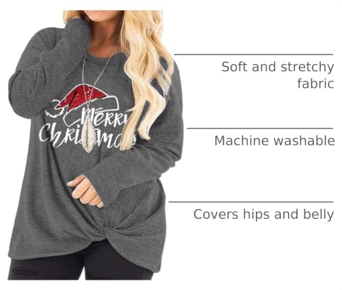 Image of DOLNINE Womens Plus Size Knotted Tops Long Sleeve Tee Shirts Loose Casual Blouse