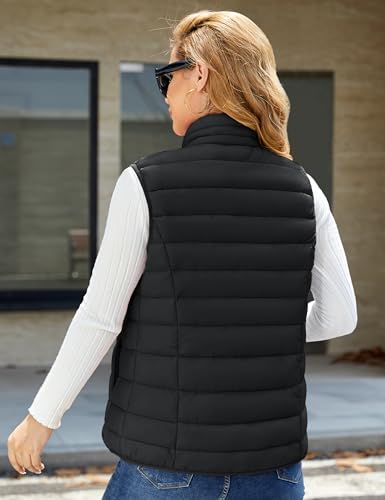 image for MAGCOMSEN Black Puffer Vest Women Sleeveless Lightweight Quilted Zip U