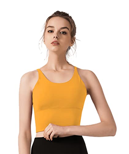 Image of Redqenting Longline Sports Bra for Women with Removable Padded,Sexy Criss Cross Back Strappy Yoga Bras Workout Tank Tops