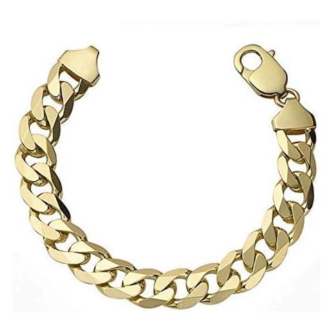 Gold Curb Bracelet Mens Gents Solid 9 Carat Yellow Gold 8.5" Flat Bevelled 21gms Cover