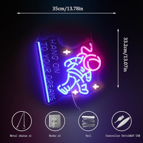 Image of inchHang on to Your Dreams inch Tired Astronaut Neon Light - Motivational Space Themed LED Wall Art, Dimmable USB Night Light with Hanging Kit, Inspiring Study Bedroom Decor Gift for Students & Dreamers