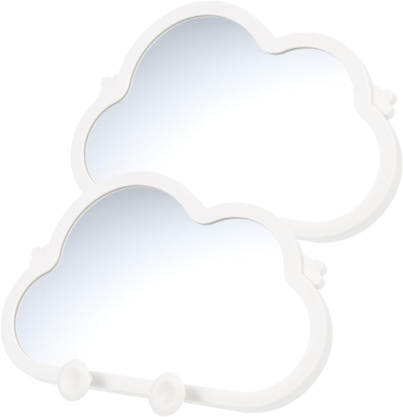 2pcs Cloud-Shaped Cosmetic Mirrors Small Desktop and Wall Hanging Makeup Mirrors for Dorm Room and Home Use White Decorative Set