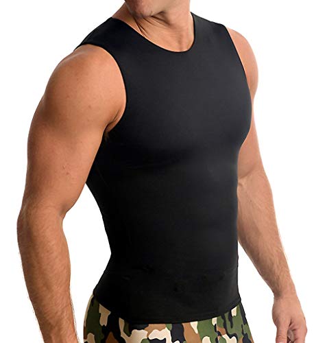 Insta Slim Mens Compression Sleeveless Crew Neck Muscle Shirt- Slimming Body Shaper Undershirt (X-Large, Black)