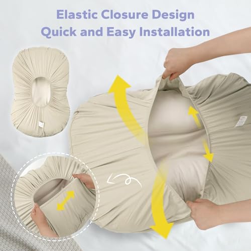 Image of FUNUPUP Baby Lounger Cover Only Rayon Derived from Bamboo, Khaki | Removable Elastic, Soft Breathable, Easy On /Off Change, Machine Washable