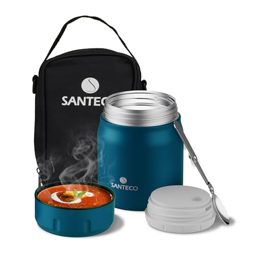 SANTECO Termo de Acero Inoxidable con Aislamiento - Diseño de Boca Ancha - Aislado por 12 Horas - Se Puede Usar para Acampar, Caminar y Oficina - Sin BPA