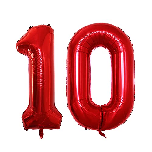 GOER Number 10 Balloons for 10th Birthday Party Decorations,42 Inch Jumbo Foil Helium Balloons for 10th Anniversary (Red) by GOER - Used condition - US$5.88