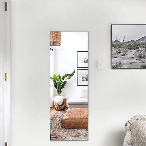Image of NeuType 51 inchx16 inch Full Length Mirror with Standing Holder Aluminum Alloy Frame Floor Mirror Wall-Mounted Mirror for Living Room, Bedroom, Hanging or Leaning Against Wall, Silver (with Stand)