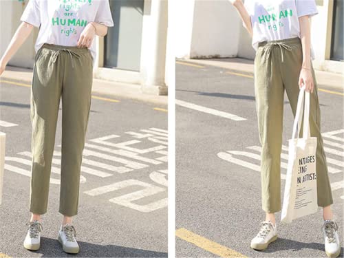 Andongnywell Womens Casual Cotton Linen Straight Leg Pants Loose Drawstring Elastic Waist Harem Pant with Pockets2