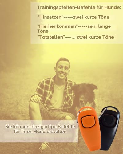 TODREMOU Hundepfeife Rückruf-Hundepfeifen Hochfrequenz Klicker Hundeklicker Set Clicker Hundetraining Clickertraining (Orange)