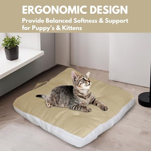 Image of Pet Bed| Dog for Bed, 100% Cotton Comfortable Durable Both Sides usable Square Shape with Handle and Dry Clean Pet Bed | Cat Bed | Puppy Bed |Small Dog Bed for Cats Puppies -Size- (45 x 45cm) (Beige)