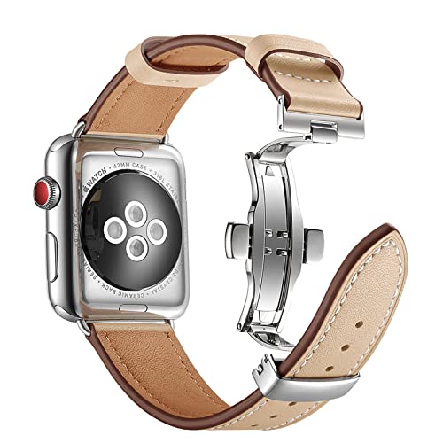 Bracelet en cuir véritable iWatch avec boucle papillon chic