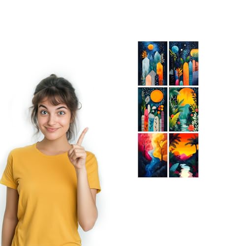 Image of SiddArtify Abstract Landscape Wall Art Prints Set - Colorful Nature Poster Decor for Living Room Bedroom - Set of 2-4x6 Inch - Board (Pack of 6) - Sticker (Pack of 6)