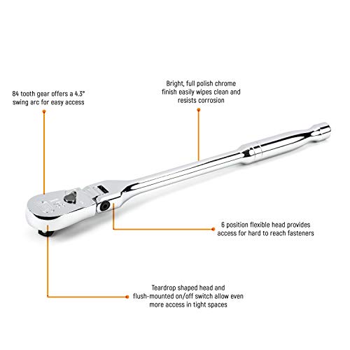 Image of GEARWRENCH 1 /2 inch Drive 84 Tooth Flex Head Teardrop Ratchet 17 inch - 81306A-07