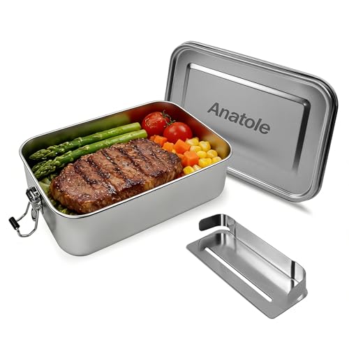 Anatole 304 Stainless Steel Bento Box 47oz 1400ml Leak-Proof Lunch Box with Removable Divider BPA Free Dishwasher Safe Food Container for Adults Office Camping Picnic Travel