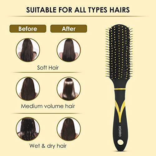 AGARO Breeze Flat Hair Brush with Strong & flexible nylon bristles, having Anti static ball tips, For Grooming, Volumising & Back Brushing, ideal... - Image 3