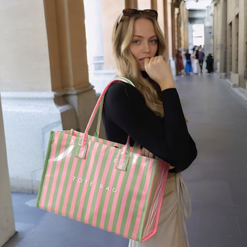 Image of KALIDI PVC Tote Bag Women's Kraft Paper Work Handbags Purses with Top Handle