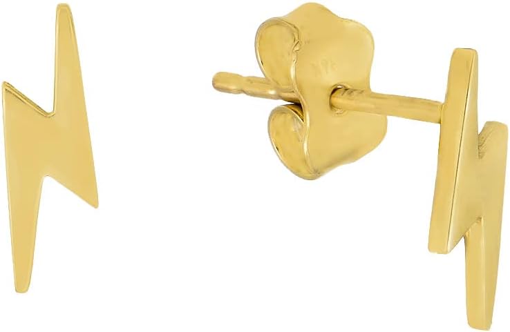 14K Gold Lightning Bolt Stud Earrings for Women, Elegant Jewelry for Special Occasions
