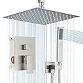 Shower Faucet Set Brushed Nickel Rain Shower System with High Pressure 10 Inches Rain Shower Head and Handheld Spray Bathroom Luxury Rain Mixer Shower Complete Combo Set Ceiling Mounted
