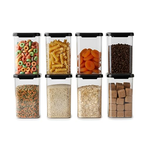 Image of Plastic Airtight Containers Set For Kitchen Storage And Containers Box For Pantry Organization And Container (1100ml, Black And Transparent) Set of 8
