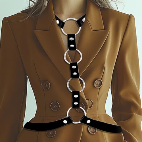 Nicute Leather Body Harness Black Punk Chest Belt Rave Accessories for Women4