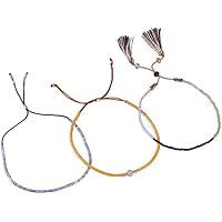 KELITCH 3 Piezas Delicado Boho Finas Abalorios Delgado Cuerda Amistad Pulsera - B