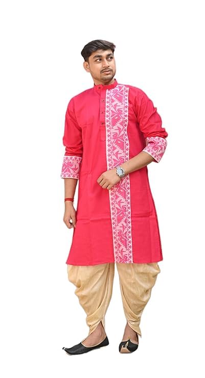 Men's Pure Cotton Jamdani Kurta, Full Sleeves, for Weddings, Parties, Poojas, Festivals