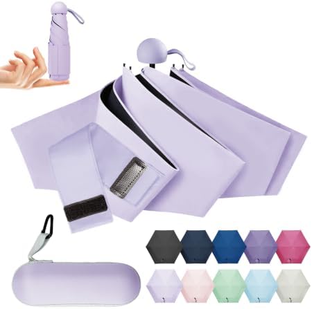 LILAC Mini Regenschirm Leicht & Kompakt, UPF 100+ UV-Schutz Taschenschirm | Für Damen, Herren & Kinder. 90cm Spannweite. Inkl. Hartschalen-Etui & Karabiner. Ideal als Kleiner Reise