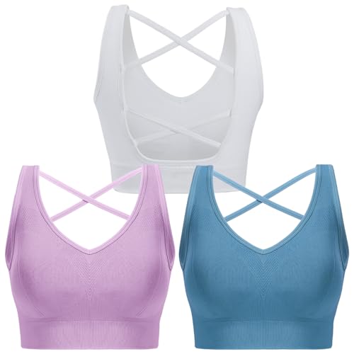 Image of Double Couple Sports Bras for Women Adjustable Medium Impact Racerback Padded Sports Bra for Yoga Gym Fitness Workout