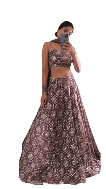 infabzonLehenga Choli Set For Women Fox Georgette With Embroidery Sequnce Work Flair Three Meter Stitched Canvas And Cancan Purple