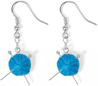 Dearlovey Tiny Yarn Balls Stud Earrings - Mini Crochet Hook Jewelry for Knitting Crochet Lovers, Holiday Gifts