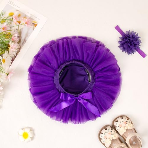 Image of 6M-3T Infant Baby Girl Tutu Skirt Toddler Girls Solid Color Tulle Skirts Birthday Outfits with Headband