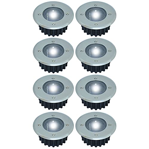 Solalite 8 Pack Solar Decking Lights Outdoor Garden Stainless Steel Solar Powered Ground Disk Lights Lamp Bright White Deck Landscape Pathway Lighting