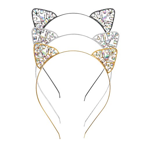 Crystal Cat Ears Hair Hoop UBTKEY Rhinestone Jewels Cat Ear Headbands Women Costume Girls Hair Accessories Headpieces - 3PCS