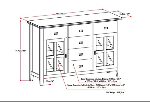 Simplihome AXCRART11-RUS Artisan Solid Pine Wood 54 Inch Contemporary Sideboard Buffet Credenza In Russet Brown Features 2 Doors thumb #2