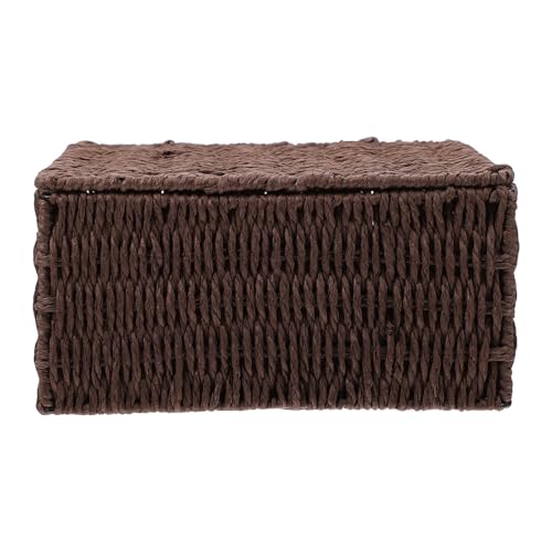 Cabilock Organizador de Artículos Varios en Cesta de Almacenamiento Tapa, Tejido Ecológico Marrón, Caja Plegable para Escritorio y Uso Doméstico, Resistente al Polvo y Tamaño Compacto