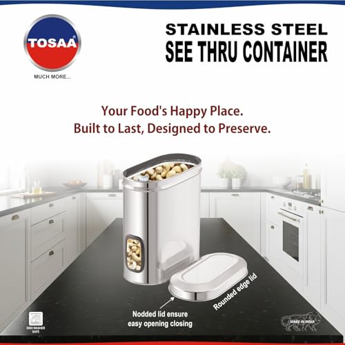 Image of Tosaa Stainless Steel Cover Window Clear Jars for Kitchen Storage Food Spices Canister with Airtight Lid Container Organizer, Tea Coffee & Sugar (2750 Ml)