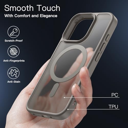 Image of JETech Magnetic Matte Case for iPhone 16 Pro Max, Natural Titanium | Cover Compatible with MagSafe, Camera Control Button, Translucent Matte Back, Slim Shockproof Protection