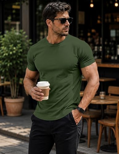 Image of JMIERR Mens Short Sleeve T Shirt Summer Muscle Slim Fitted Crewneck Longline Tees Shirts for Gym Workout