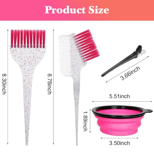 MOONMINI Hair Dye Color Brush and Bowl Set, Color Bowl Brushes Tool Mixing Bowl Kit Tint Comb for Hair Tint Dying Coloring Applicator (Pink&Clear) - Thumbnail 3