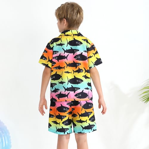 Image of Weixinbuy Boys Summer Outfits Short Sleeve Hawaiian Shirt and Shorts Vacation Set for Kids Summer Clothes Set