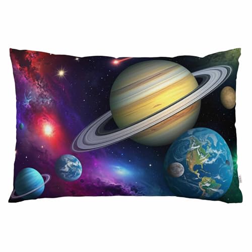 EKOBLA Throw Pillow Cover Space Planet Solar System Universe Planet Outer Galaxy Space Stars Starry Magical Sky Decor Lumbar Pillow Case Cushion for Sofa Couch Bed Standard Queen Size 20x30 Inch