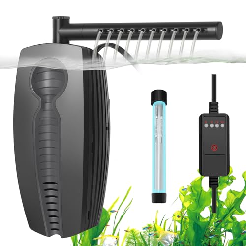 PYPABL Filtre U-V pour Aquarium 600L/H avec Minuterie, Filtre pour Aquarium Réglable 8W, Filtre Interne Submersible Aquarium 30-180L, avec Coton Biochimique,...