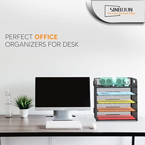 Sinboun Letter Tray Paper Organizer 5-Tier Mesh Desk File Organizer Paper Sorter Holder With Handle, Metal Desktop Document Shelf Tray For Letter/A4 Office Organization - Black #TOP6