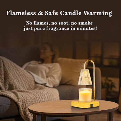Image of Candle Warmer Lamp with 24H Timer, Dimmable, Electric Wax Warmer with 2 Bulbs, Dual Charging Port, Home Decor for Jar Candles, House Warming, Gifts, Home Decor (Vintage Glass)