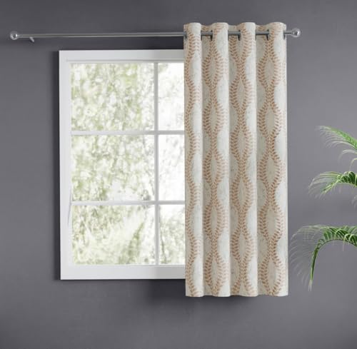 Image of haus & kinder Jacquard Window Curtain 5 Feet Long Pack of 1 Window Curtain, 5 Feet Curtain for Window (Stonevine Embossed, Sand Floral Nature Design 130x152 CM)