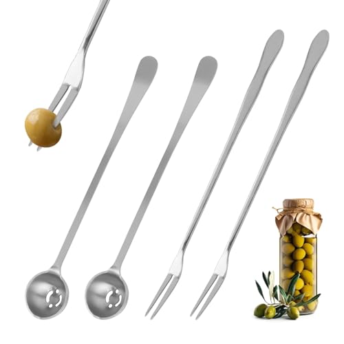 La mejor selección de Cucharas para aceitunas los 10 mejores. 47 Juego de 4 tenedores de pepinillo y cuchara de oliva, cucharas de oliva de 7.48 pulgadas con agujeros, tenedores de pepinillo de 8.07 pulgadas, para el frasco, adecuado para...