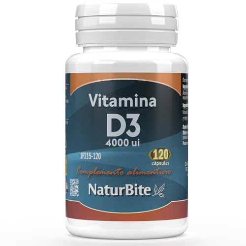 Vitamina D3 4.000 u.i. 120 perlas NaturBite. | Alta Dosis de Colecalciferol | Complemento Alimenticio de Apoyo Inmunológico | Apto para Veganos | Suplementos anti-envejecimiento y longevidad, sin OMG